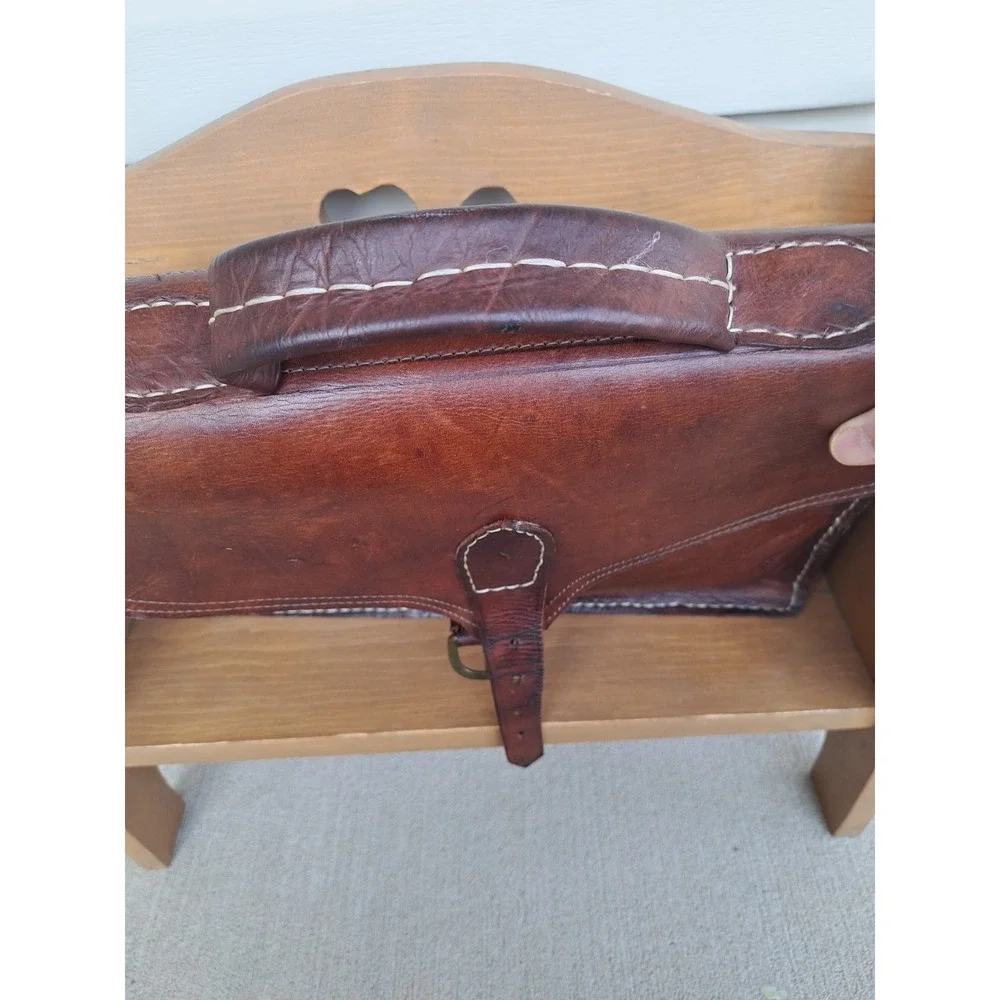 Handcrafted Genuine Leather Briefcase Large Dark Brown Satchel Bag Vintage